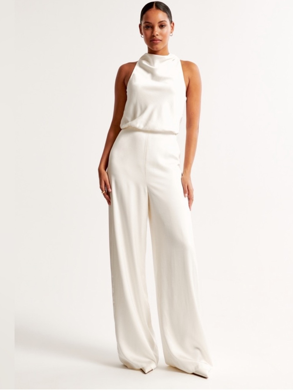 Abercrombie & Fitch PETITE - White High-neck Jumpsuit Medium Bridal Resort - M